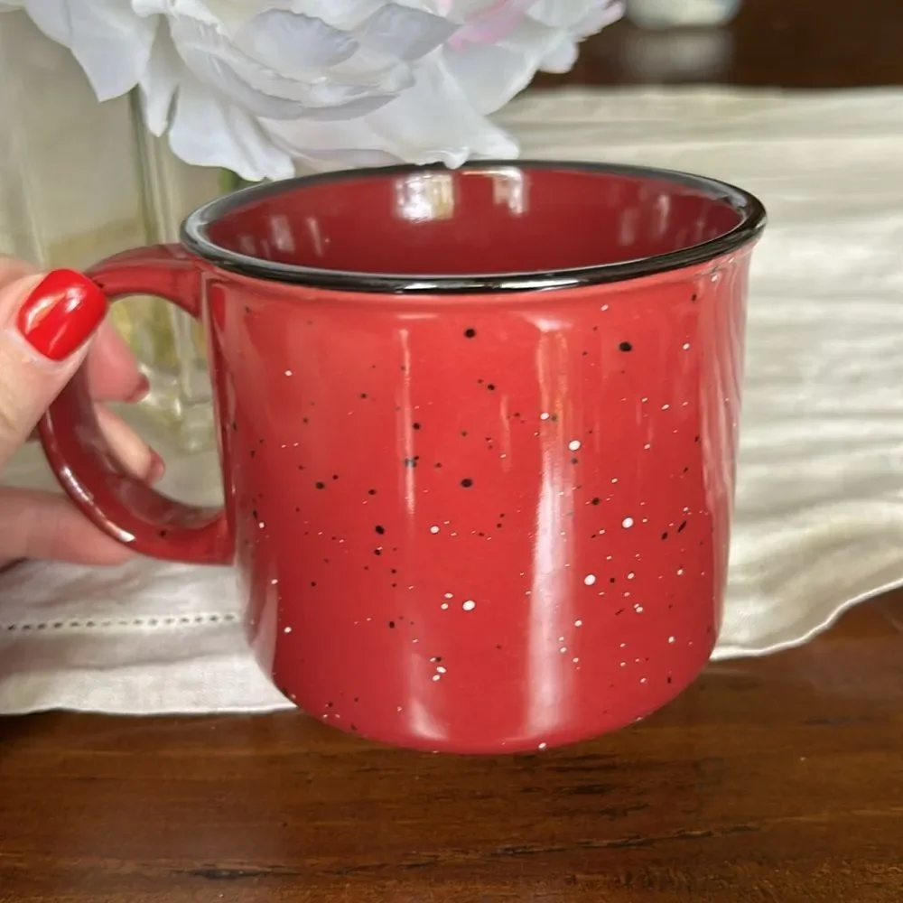Mug warm + Cozy metal material burgundy and white color’s NWOT